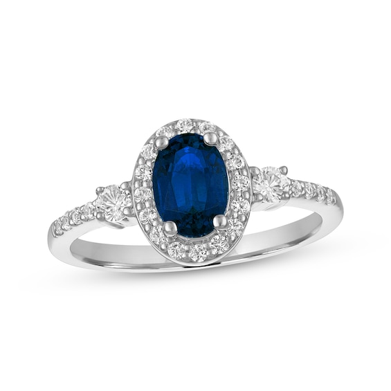 Oval-Cut Blue Lab-Created Sapphire & White Lab-Created Sapphire Ring Sterling Silver