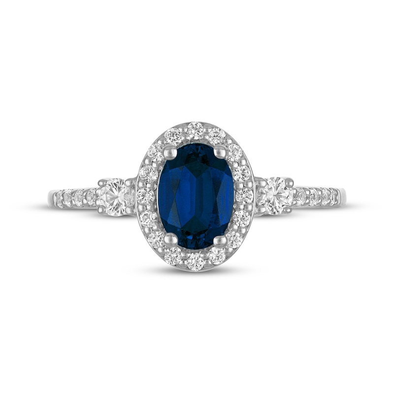 Main Image 3 of Oval-Cut Blue Lab-Created Sapphire & White Lab-Created Sapphire Ring Sterling Silver