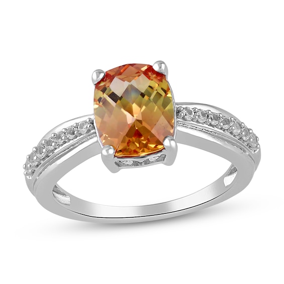 Cushion-Cut Rainbow Lab-Created Sapphire & White Lab-Created Sapphire Ring Sterling Silver