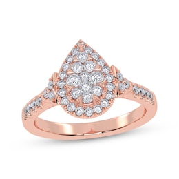 Adore Round-Cut Multi-Diamond Teardrop-Shaped Halo Engagement Ring 3/8 ct tw 10K Rose Gold