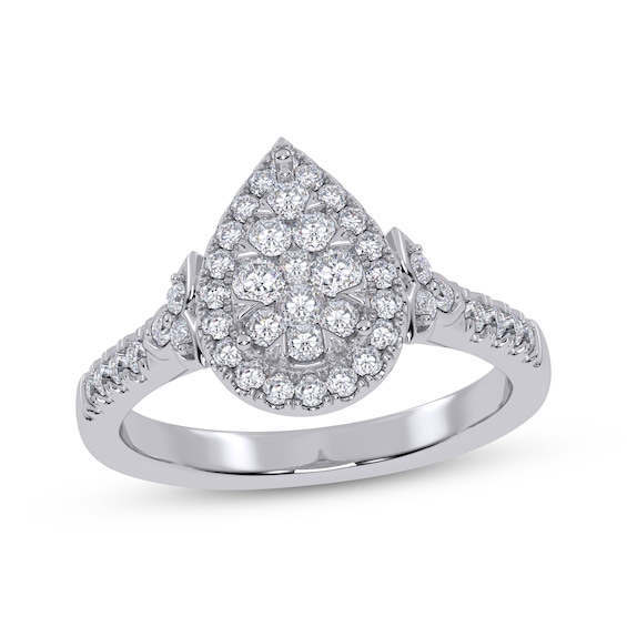 Adore Round-Cut Multi-Diamond Teardrop-Shaped Halo Engagement Ring 3/8 ct tw 10K White Gold