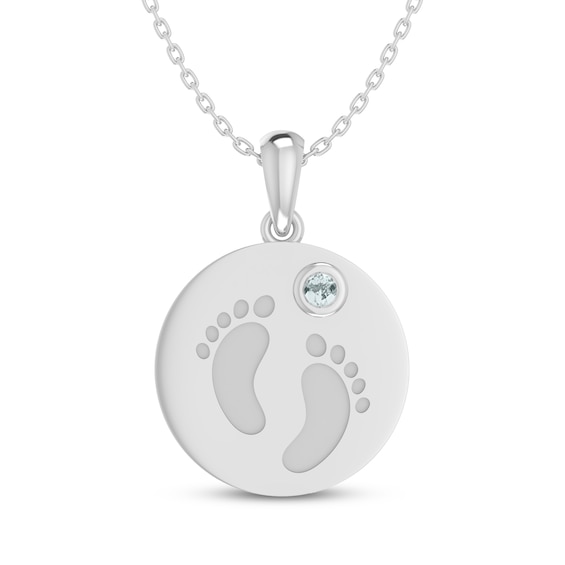 Aquamarine Baby Feet Disc Necklace Sterling Silver 18"