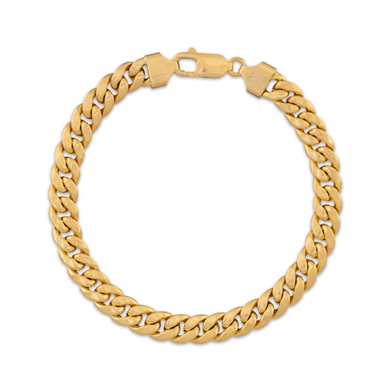 7.6mm Diamond-Cut Cuban Curb Chain Bracelet Hollow 10K Yellow Gold 8.5"
