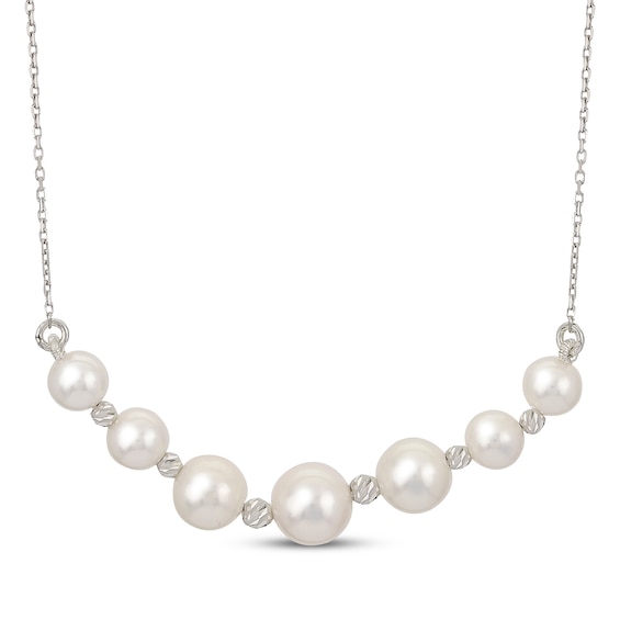 Graduated Cultured Pearl Smile Necklace Sterling Silver 18"