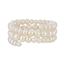 Graduated Cultured Pearl Wrap Bracelet Stainless Steel & Sterling Silver 7"