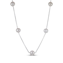 Cultured Pearl Station Necklace Sterling Silver 36"