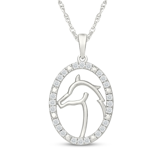 KAY Lab-Grown Diamonds Horse Silhouette Frame Necklace 1/6 ct tw Sterling Silver 18"