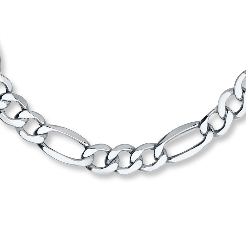 Solid Figaro Bracelet 10K White Gold 8.5"