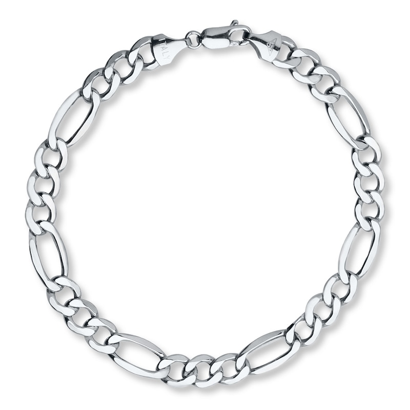 Solid Figaro Bracelet 10K White Gold 8.5"