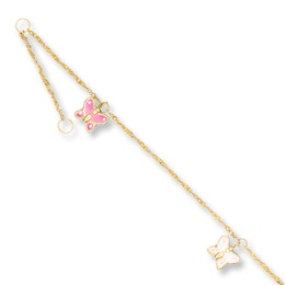 Butterfly Anklet 14K Yellow Gold 11&quot;