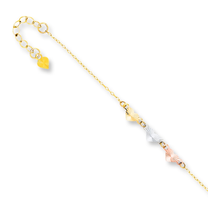 10 Inch 14k Gold Heart and Key Anklet 