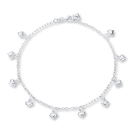Puffed Heart Anklet Sterling Silver 10&quot;