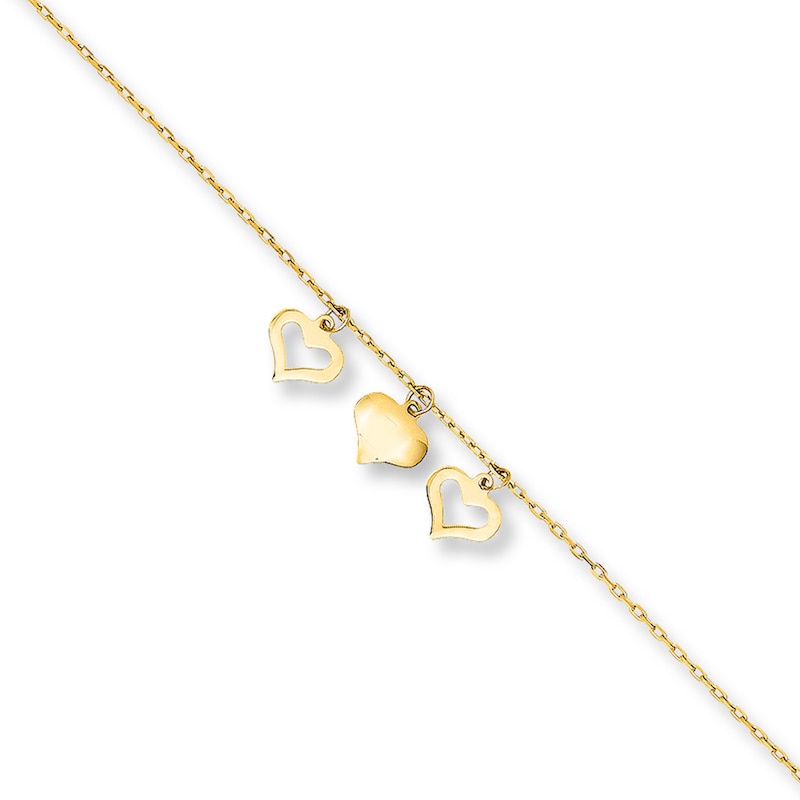 Heart Charm Anklet 14K Yellow Gold 10"