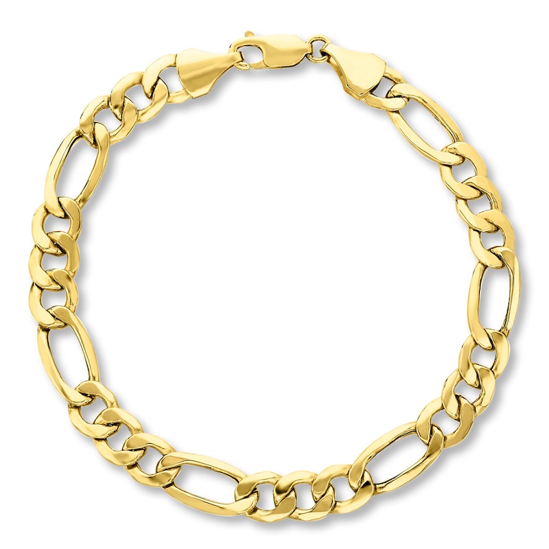 Hollow Figaro Link Bracelet 10K Yellow Gold 9"