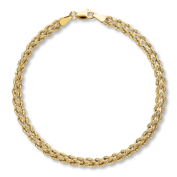 Double Rope Chain Hollow 10K Yellow Gold Bracelet 7.5'