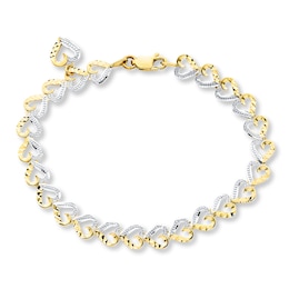 Heart Link Bracelet 10K Two-Tone Gold 7&quot;