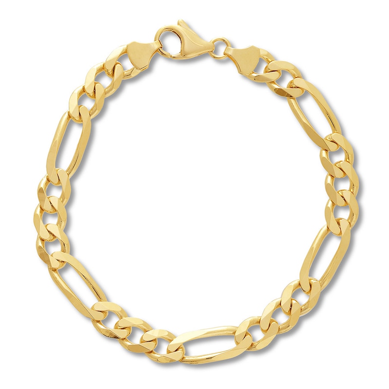 Solid Figaro Link Bracelet 14K Yellow Gold 9"