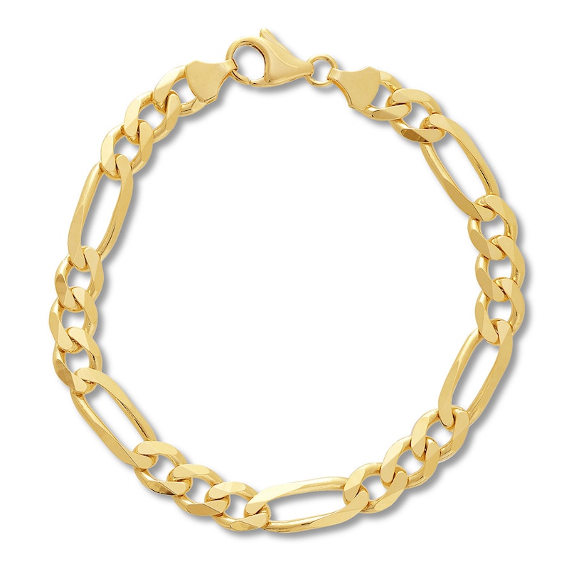 Main Image 1 of Figaro Link Bracelet Solid 14K Yellow Gold 9"