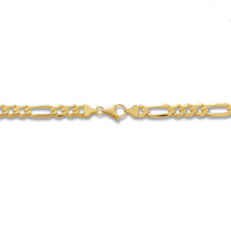 Solid Figaro Link Bracelet 14K Yellow Gold 9"