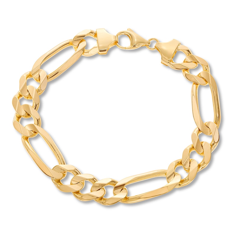 Main Image 1 of Figaro Link Bracelet Solid 10K Yellow Gold 9"