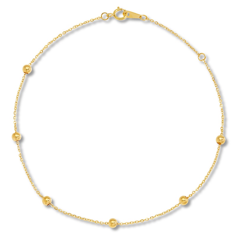 Beaded Anklet 10K Yellow Gold 10"