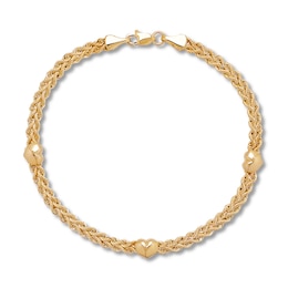 Heart Rope Chain Bracelet 10K Yellow Gold 7.25&quot;