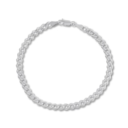 Solid Curb Chain Bracelet 14K White Gold 8.5&quot;