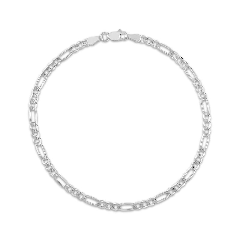 Solid Figaro Link Bracelet 3.2mm 14K White Gold 8"