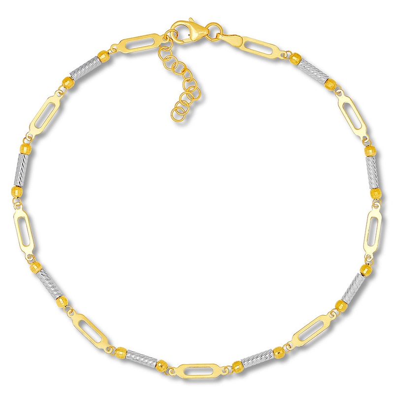 Main Image 1 of Solid 10K Two-Tone Gold Anklet Adjustable 10"