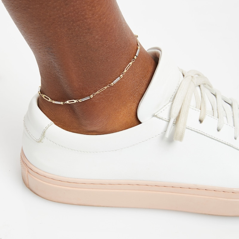 Main Image 4 of Solid 10K Two-Tone Gold Anklet Adjustable 10"