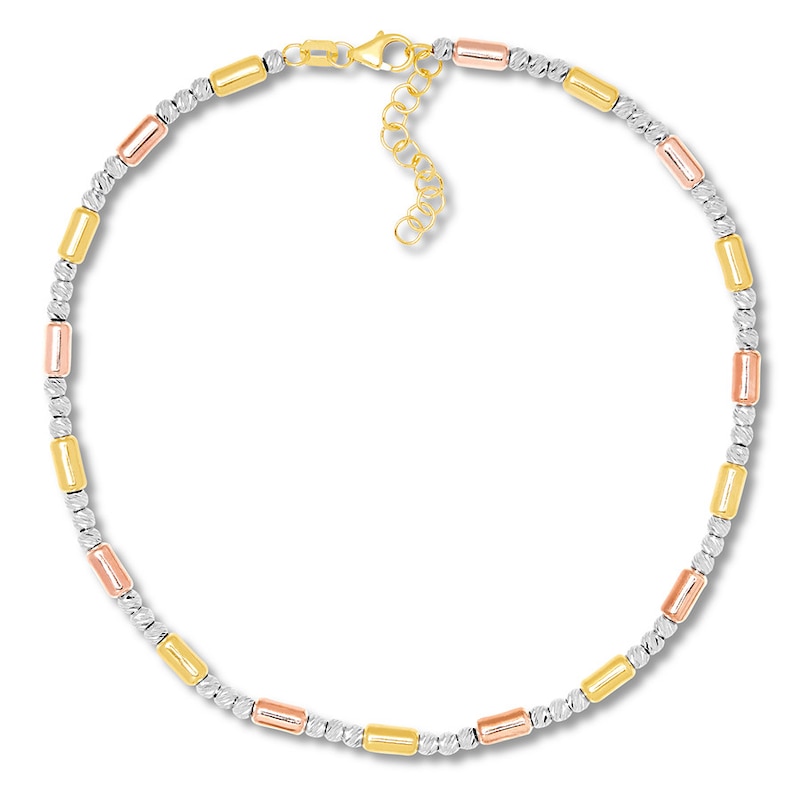 Main Image 1 of 10K Tri-Color Gold Anklet Adjustable 10"