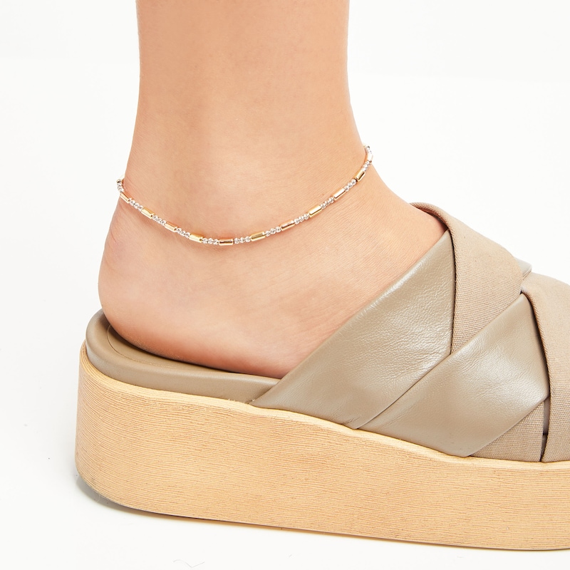 Main Image 4 of 10K Tri-Color Gold Anklet Adjustable 10"