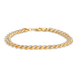 Semi-Solid Textured Curb Chain Bracelet 10K Two-Tone Gold 8.5&quot;