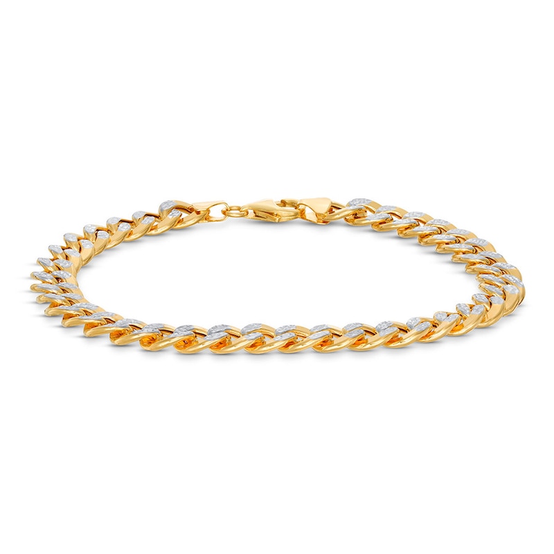 Main Image 1 of Semi-Solid Textured Curb Chain Bracelet 10K Two-Tone Gold 8.5&quot;