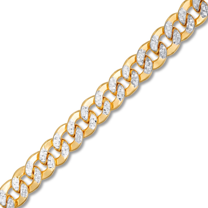 Main Image 2 of Semi-Solid Textured Curb Chain Bracelet 10K Two-Tone Gold 8.5&quot;