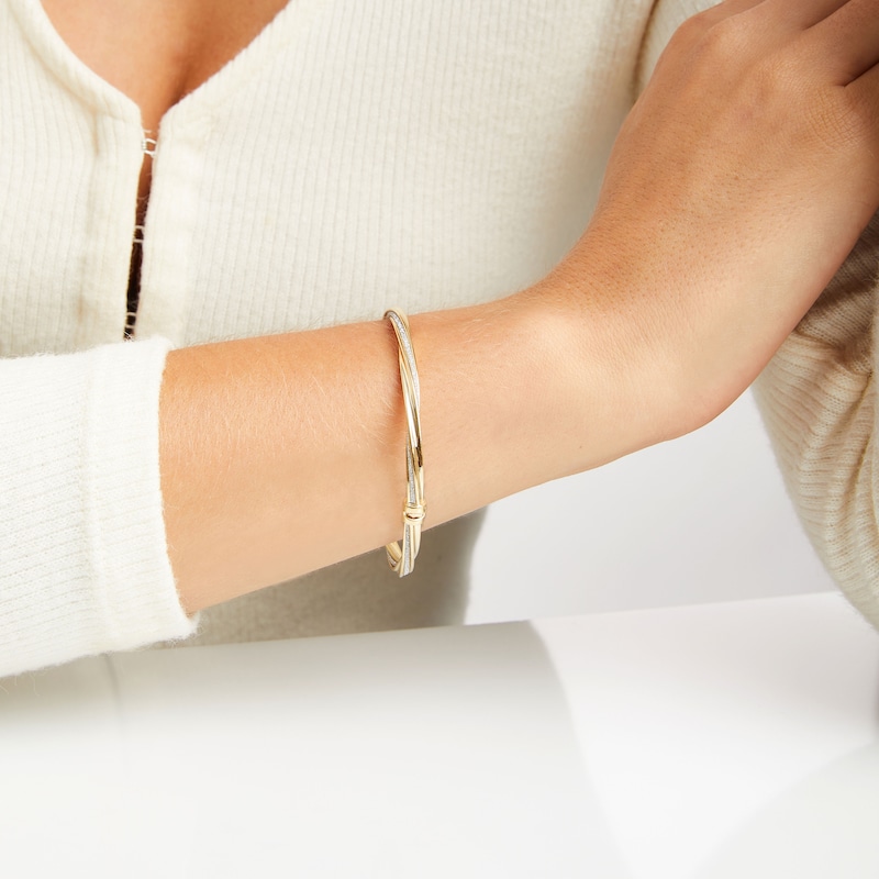 Main Image 2 of Italian Twisted Glitter Bangle 14K Yellow Gold 8"