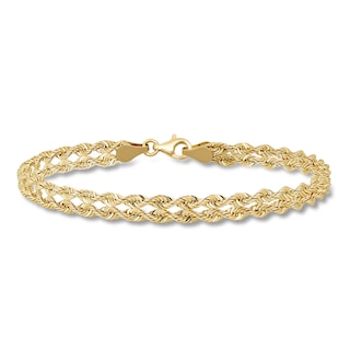 2.25mm Double Rope Chain Bracelet Hollow 10K Yellow Gold 7.5&quot