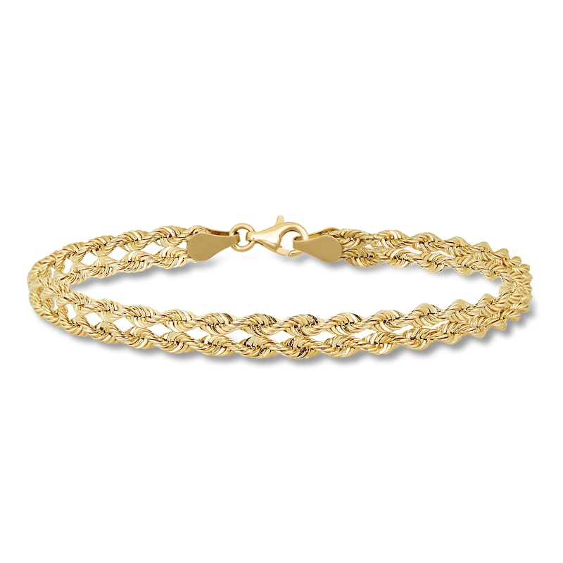 Main Image 1 of Double Rope Chain Bracelet Hollow 10K Yellow Gold 7.5"