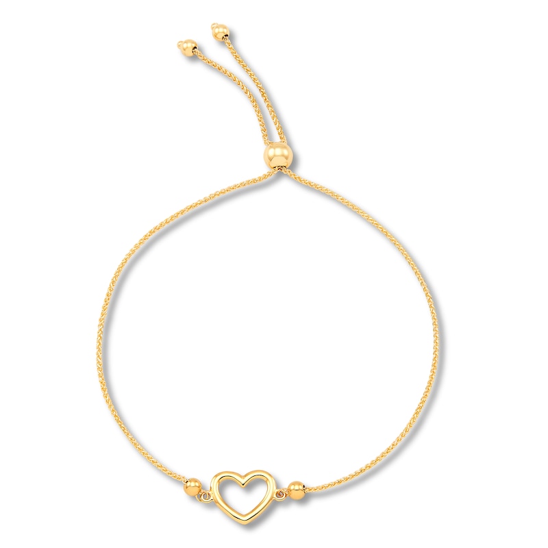 Heart Bolo Bracelet 10K Yellow Gold 9.5"