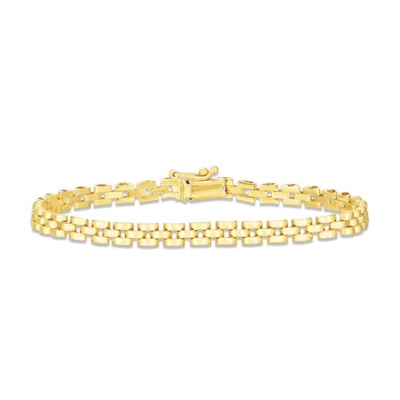 Three-Row Panther Chain Bracelet 14K Yellow Gold 7"