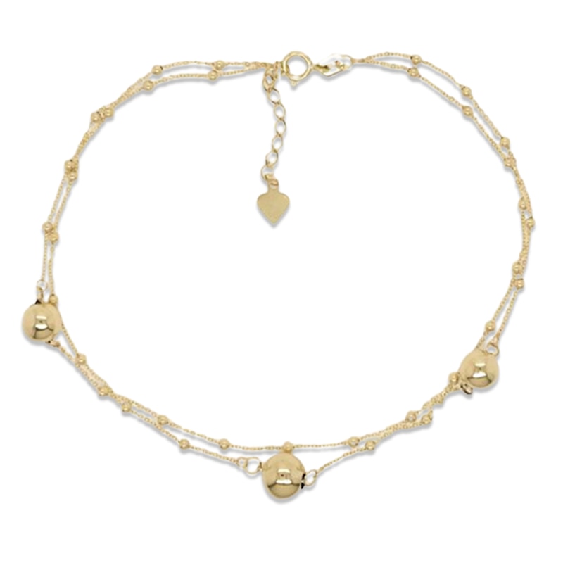 Beaded Anklet 10K Yellow Gold 10"