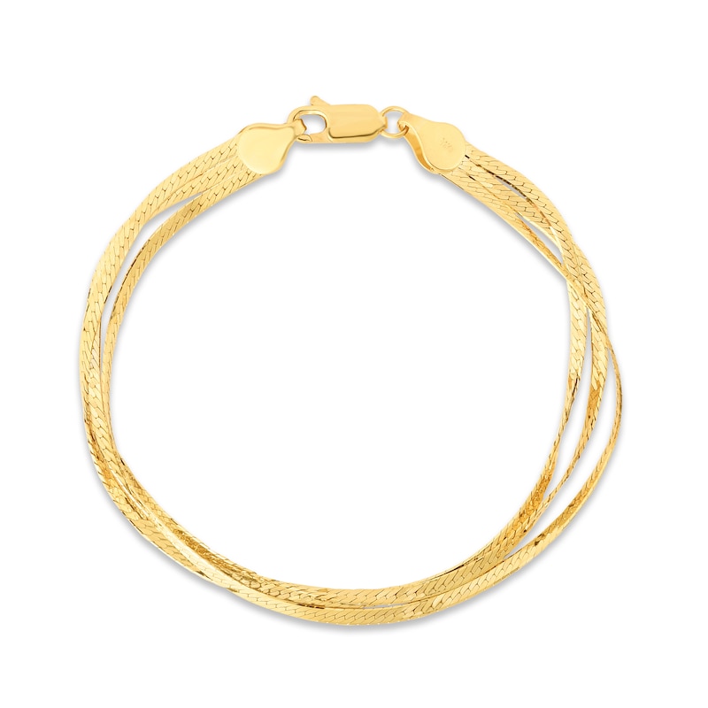 Triple Strand Herringbone Bracelet 14K Yellow Gold 7"