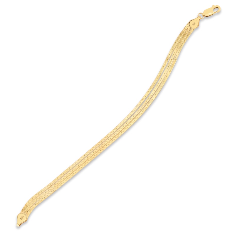 Triple Strand Herringbone Bracelet 14K Yellow Gold 7"