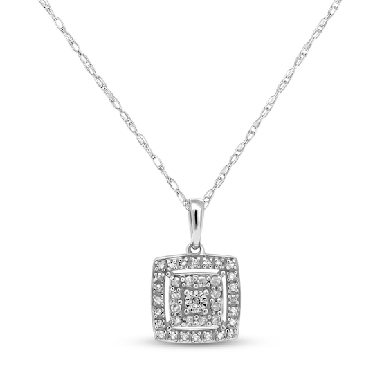 Diamond Cushion Frame Necklace 1/5 ct tw Sterling Silver 18"
