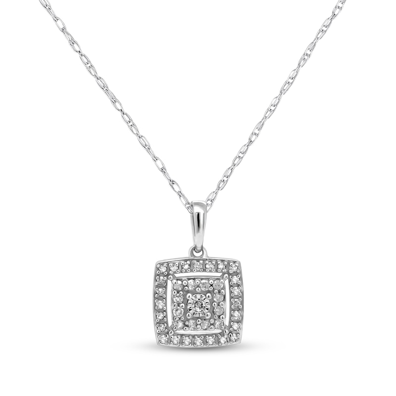 Main Image 1 of Diamond Cushion Frame Necklace 1/5 ct tw Sterling Silver 18"