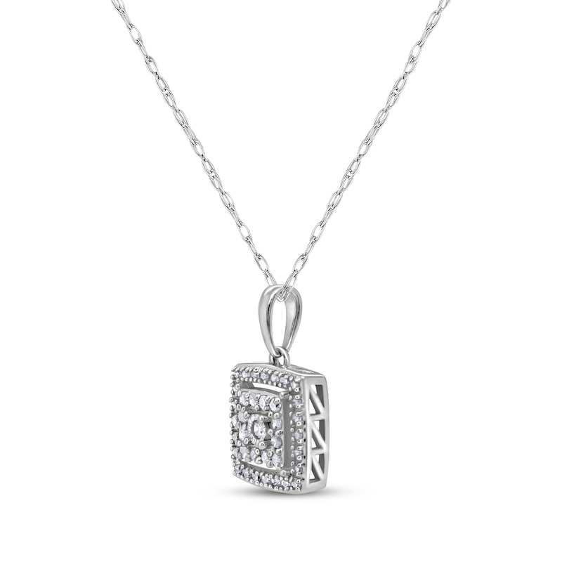 Main Image 2 of Diamond Cushion Frame Necklace 1/5 ct tw Sterling Silver 18"