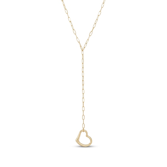 Polished Heart Paperclip "Y" Necklace 14K Yellow Gold 18"