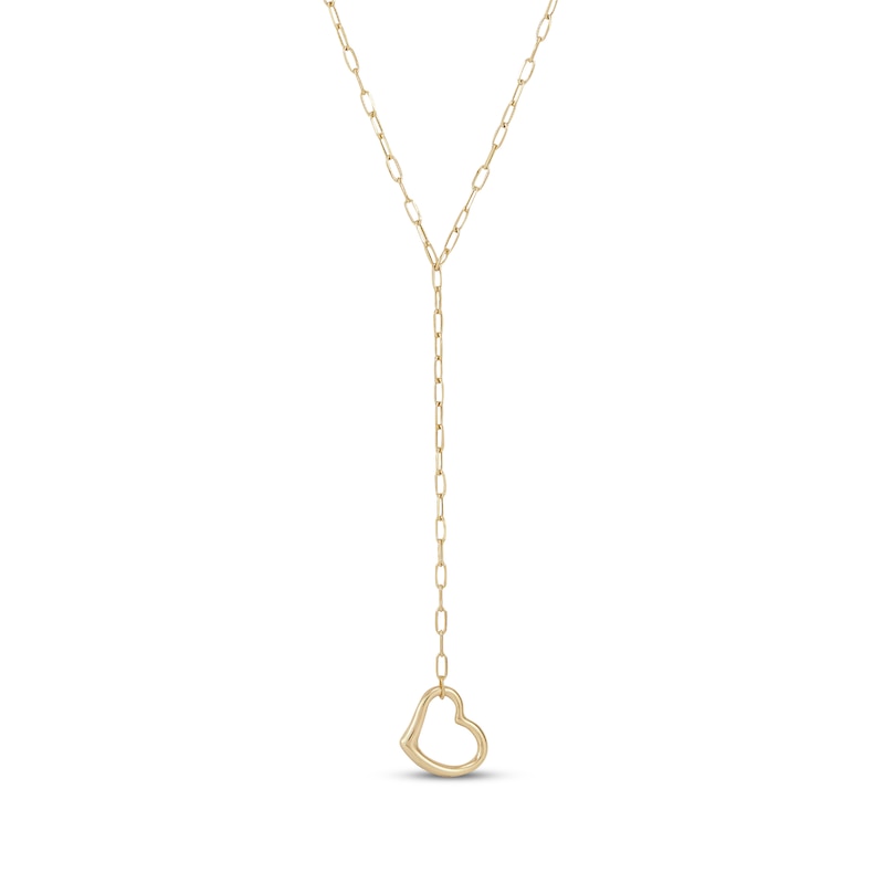 Main Image 1 of Polished Heart Paperclip "Y" Necklace 14K Yellow Gold 18"