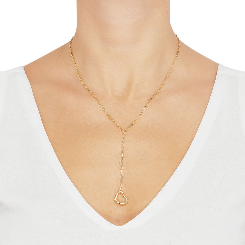 Main Image 3 of Polished Heart Paperclip "Y" Necklace 14K Yellow Gold 18"