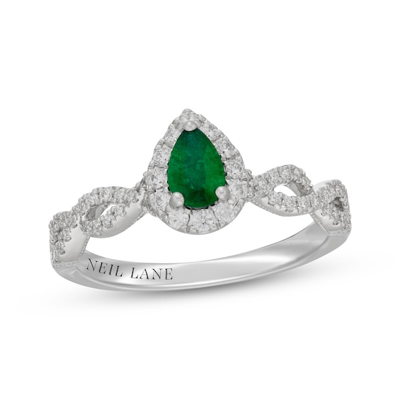 14k White Gold Pear Genuine Emerald And Diamond Halo Ring 14k White Gold Pear Genuine Emerald And Diamond Halo Ring